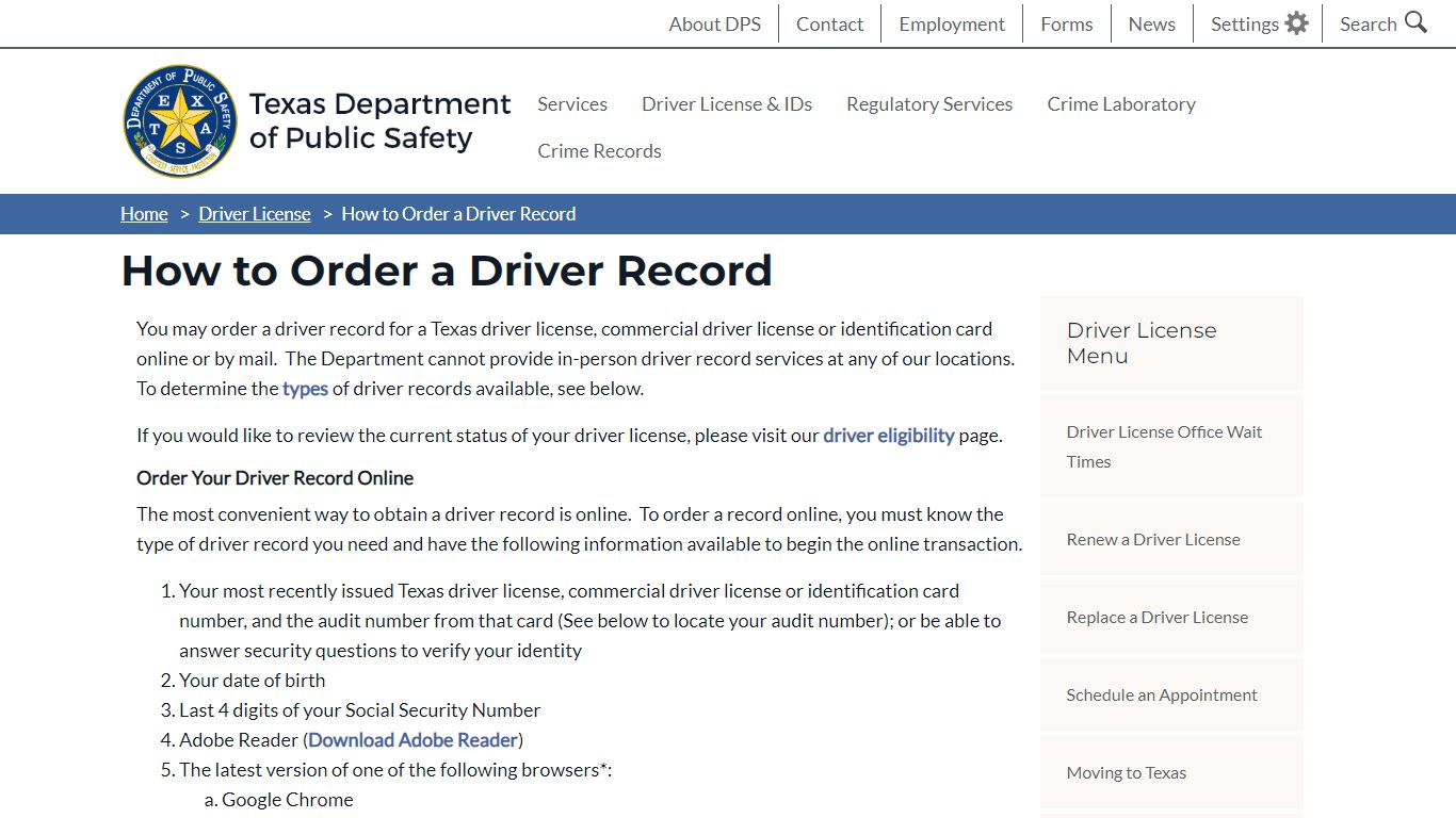 How to Order a Driver Record | Department of Public Safety